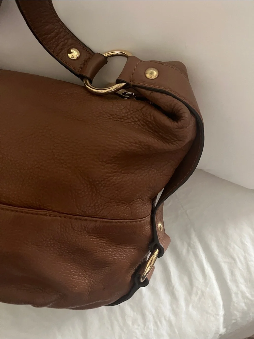 Michael Kors Brown Pebbled Leather Hobo with Gold MK Emblem